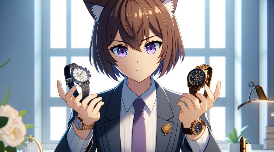 高級時計を比較している女性
