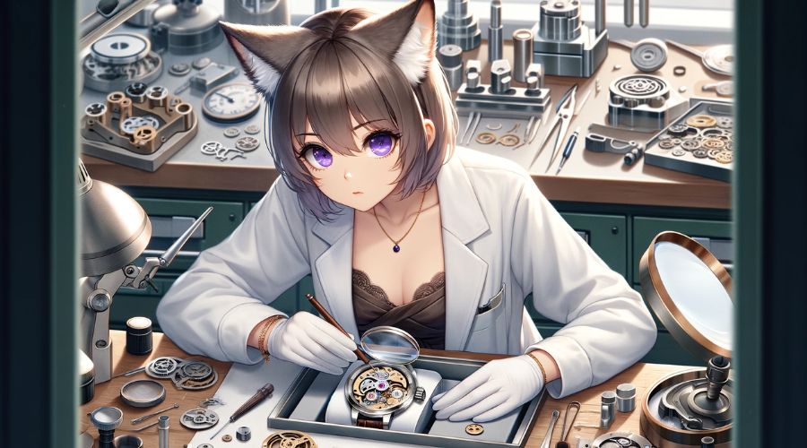 時計のオーバーホールをしている女性