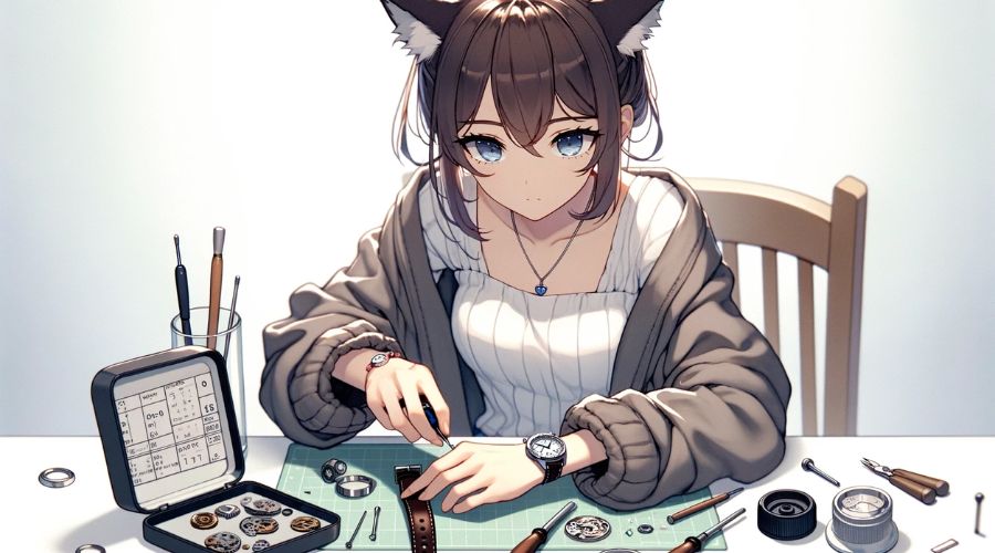 腕時計のメンテナンスをしている女性
