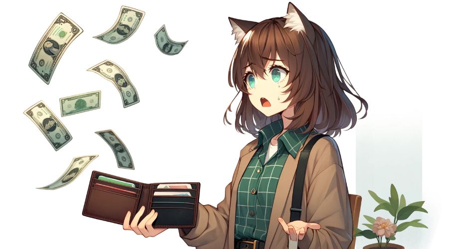 女性の財布からお金が飛び出ている