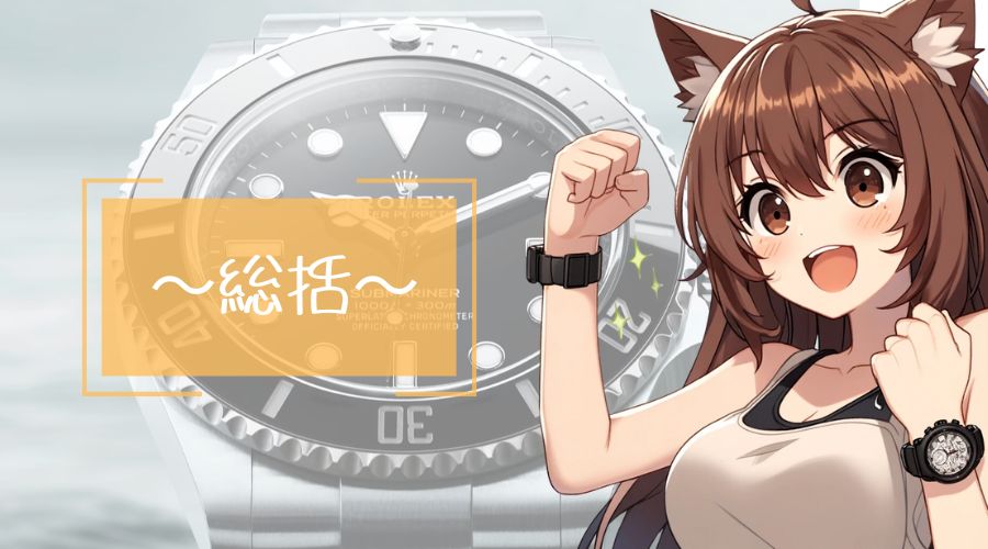 女性キャラクターが、後ろで腕を組んで、説明している